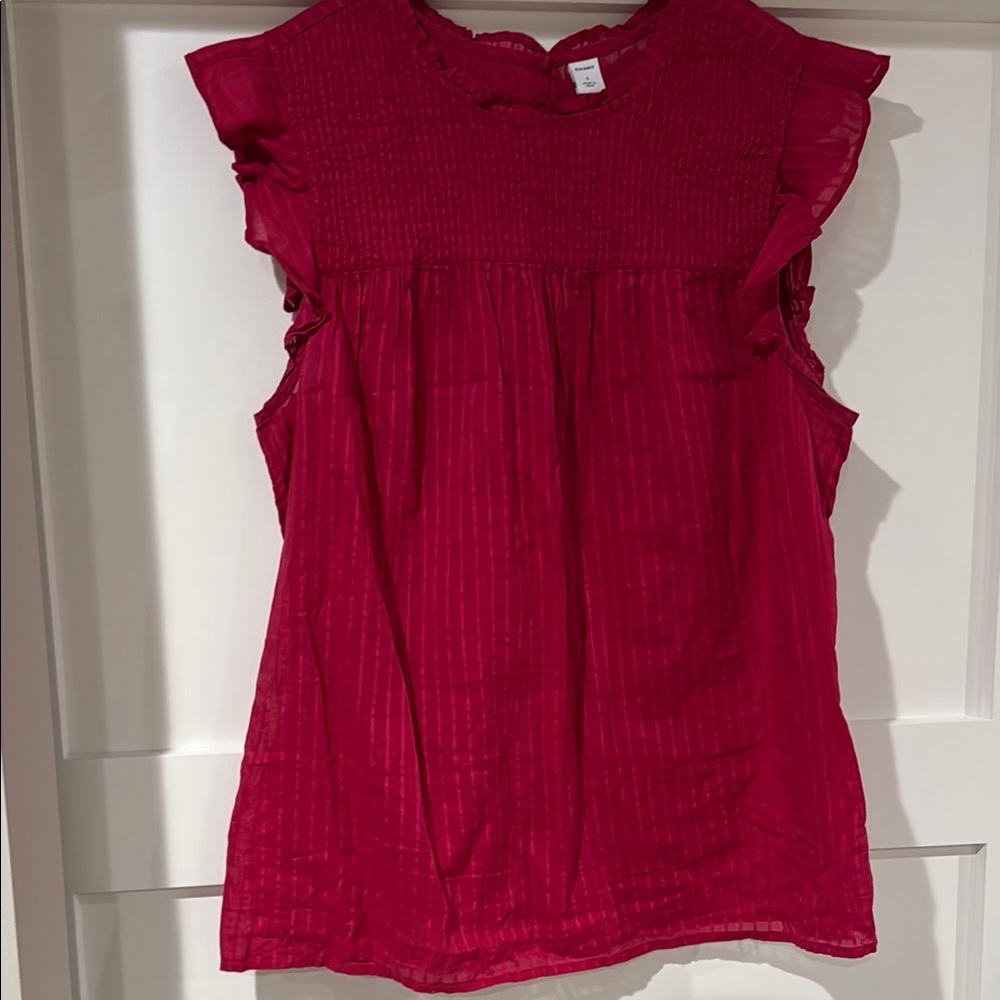 Old Navy Red Ribbed Ruffled Sleeveless Blouse